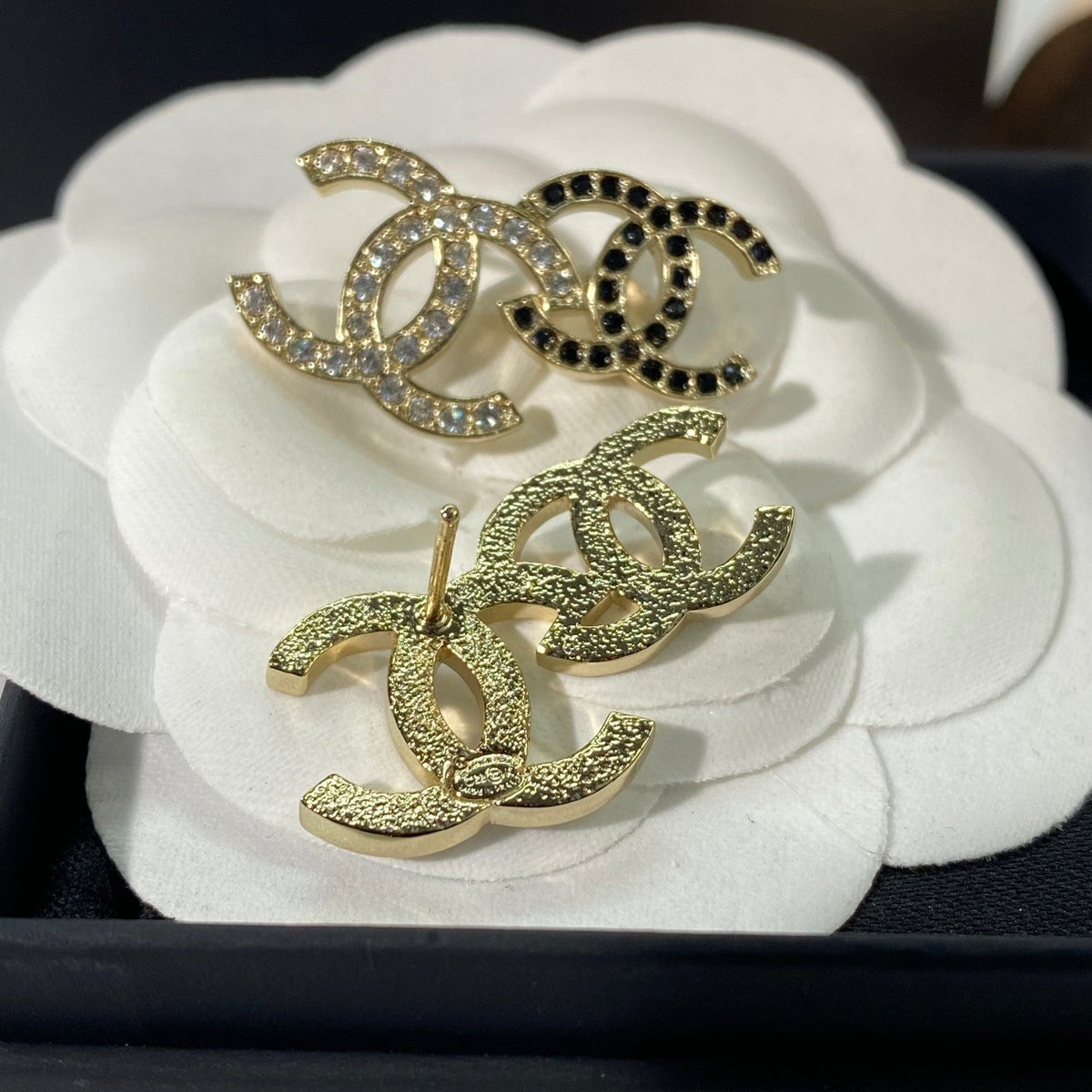 Chanel Double C Gold Stud Earrings