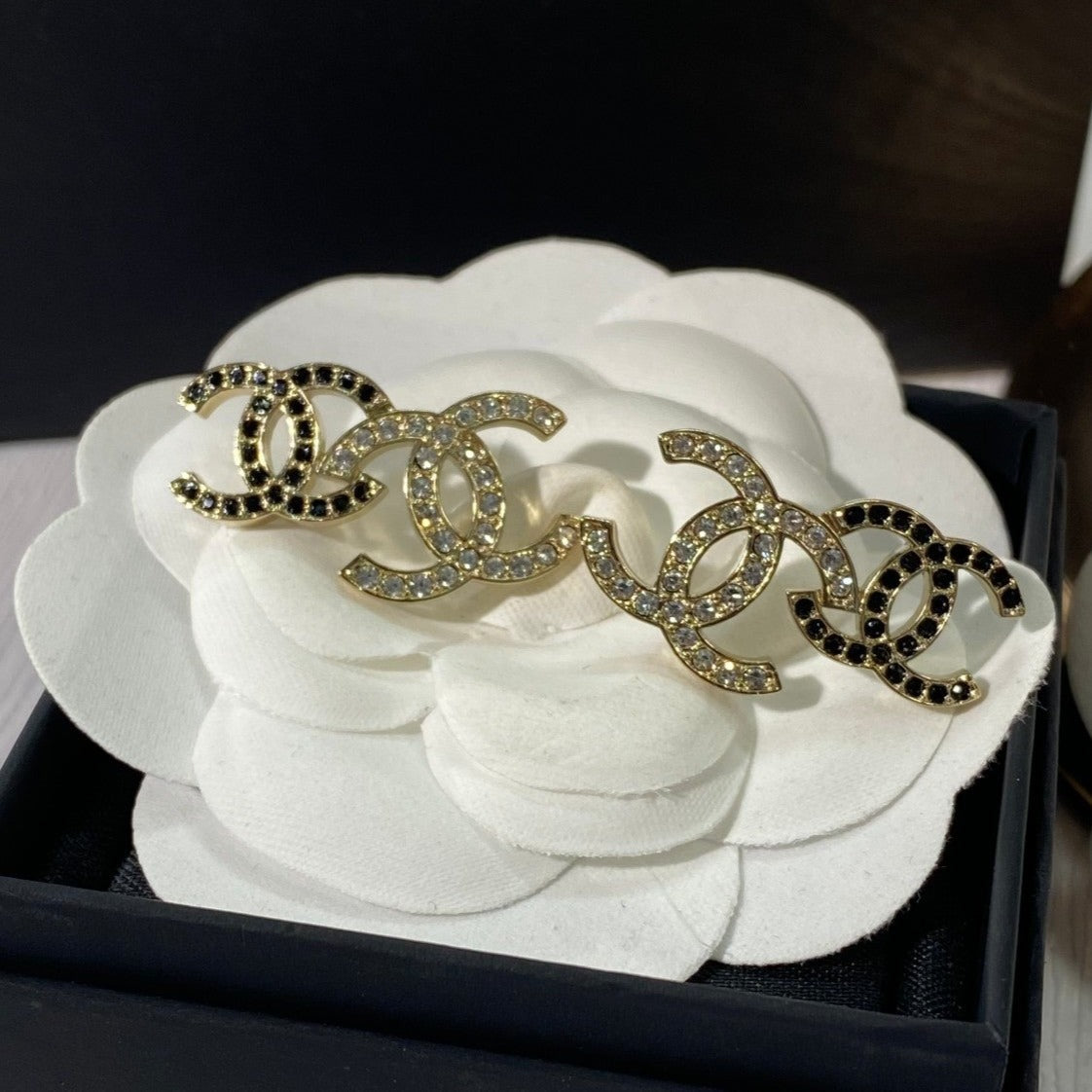 Chanel Double C Gold Stud Earrings