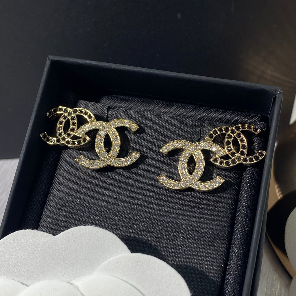 Chanel Double C Gold Stud Earrings