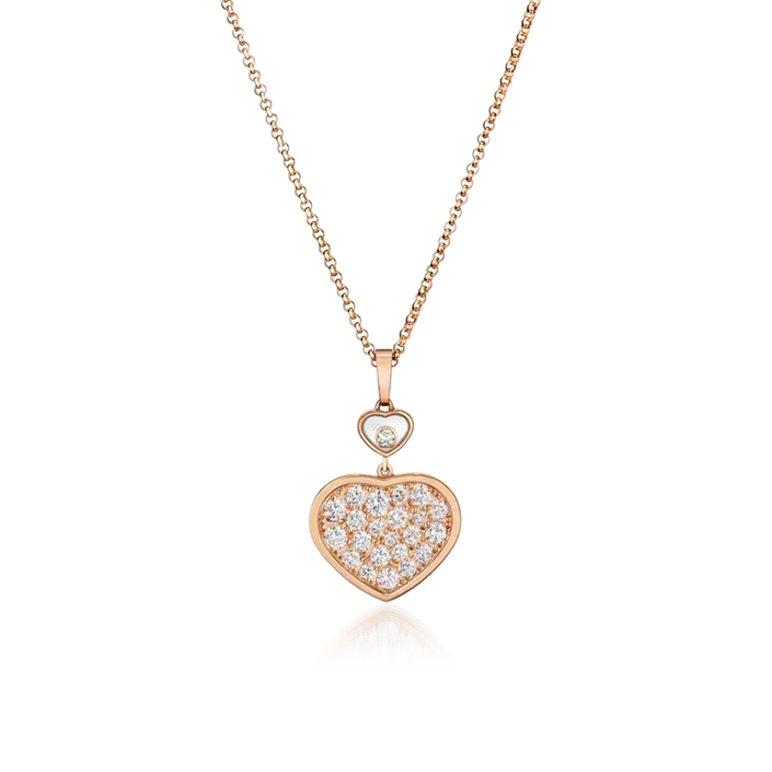 Chopard Happy Heart Necklace Pink Gold Full Cubic Zirconia