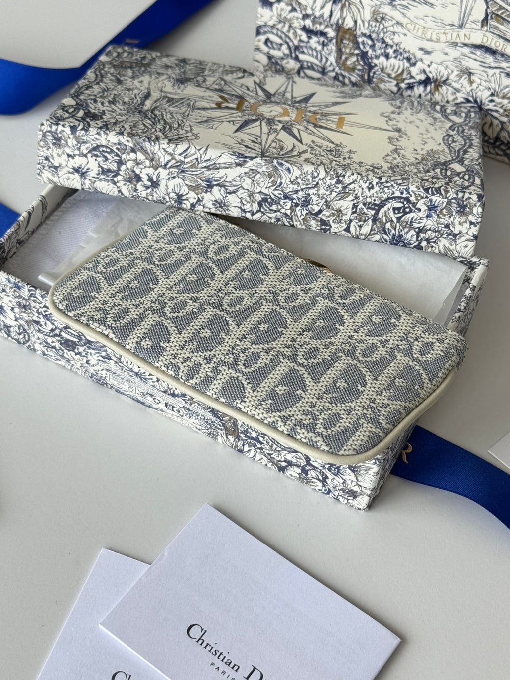 Dior 25S Travel Myrte Zipped Key Case 14 in Blue Oblique Jacquard Canvas