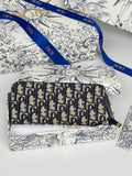 Dior 25S Long Zipper Wallet 19 in Blue Oblique Jacquard Canvas