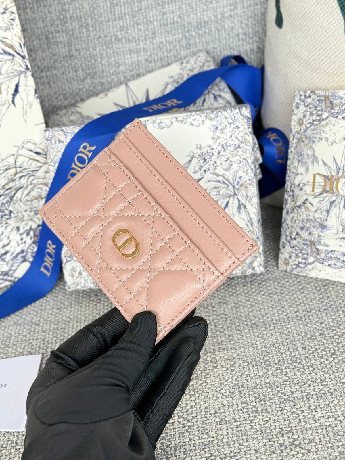 Dior Caro Freesia Card Holder 10 in Baby Pink Cannage Calfskin