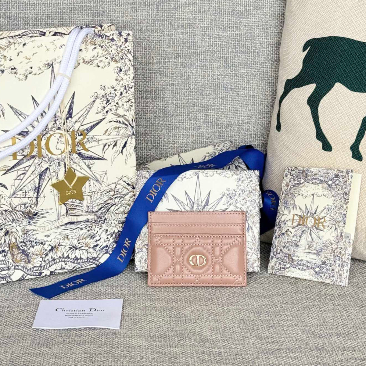 Dior Caro Freesia Card Holder 10 in Baby Pink Cannage Calfskin