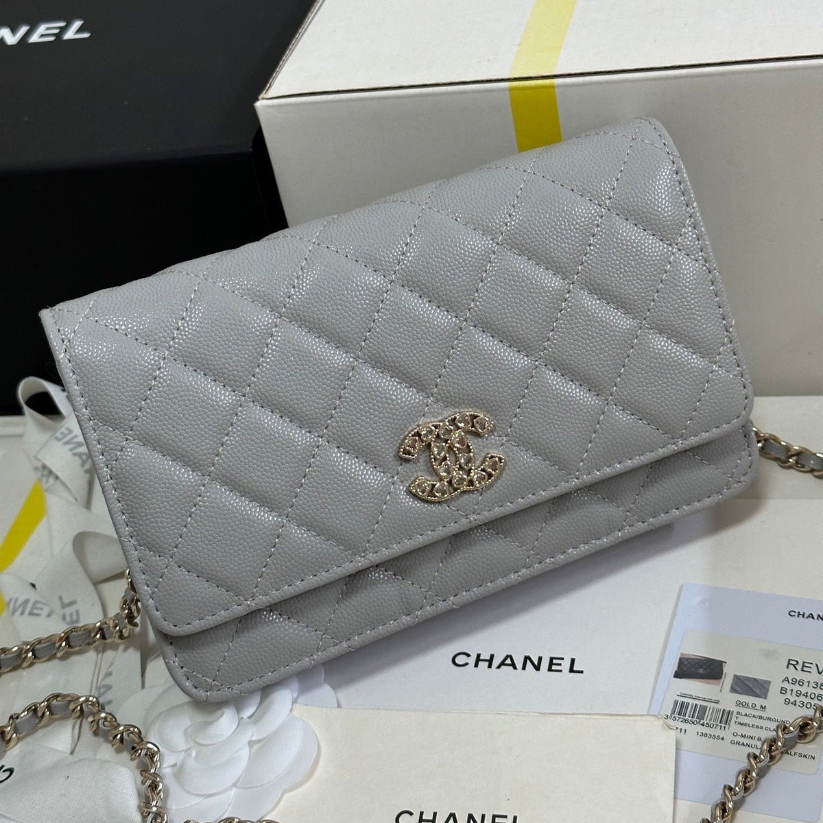 Chanel Strass WOC Entrupy Bag 19 in Spanish Grey Calfskin Gold Hardware