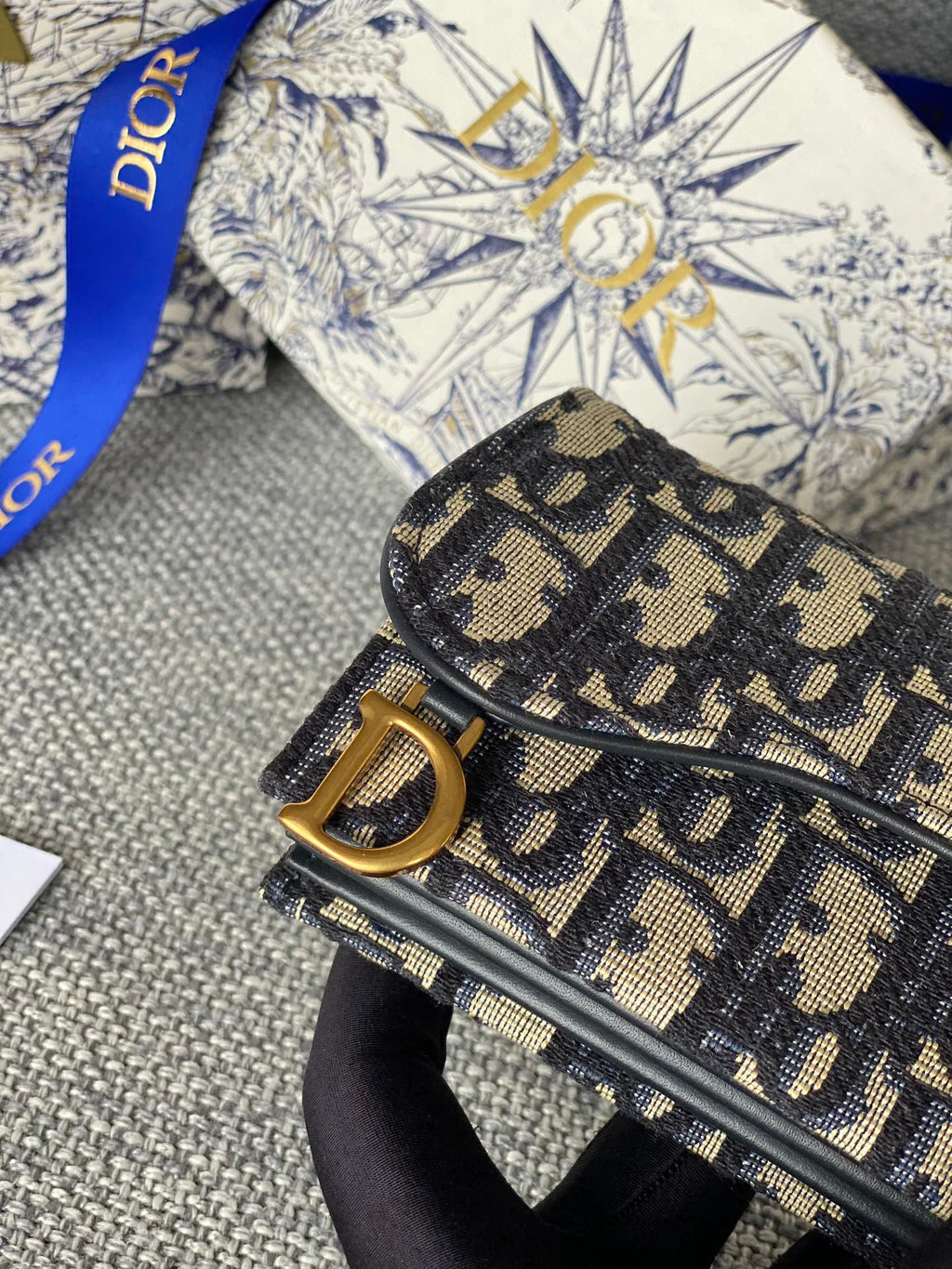Dior Saddle Lotus Wallet 11 in Black Monogram Oblique Jacquard