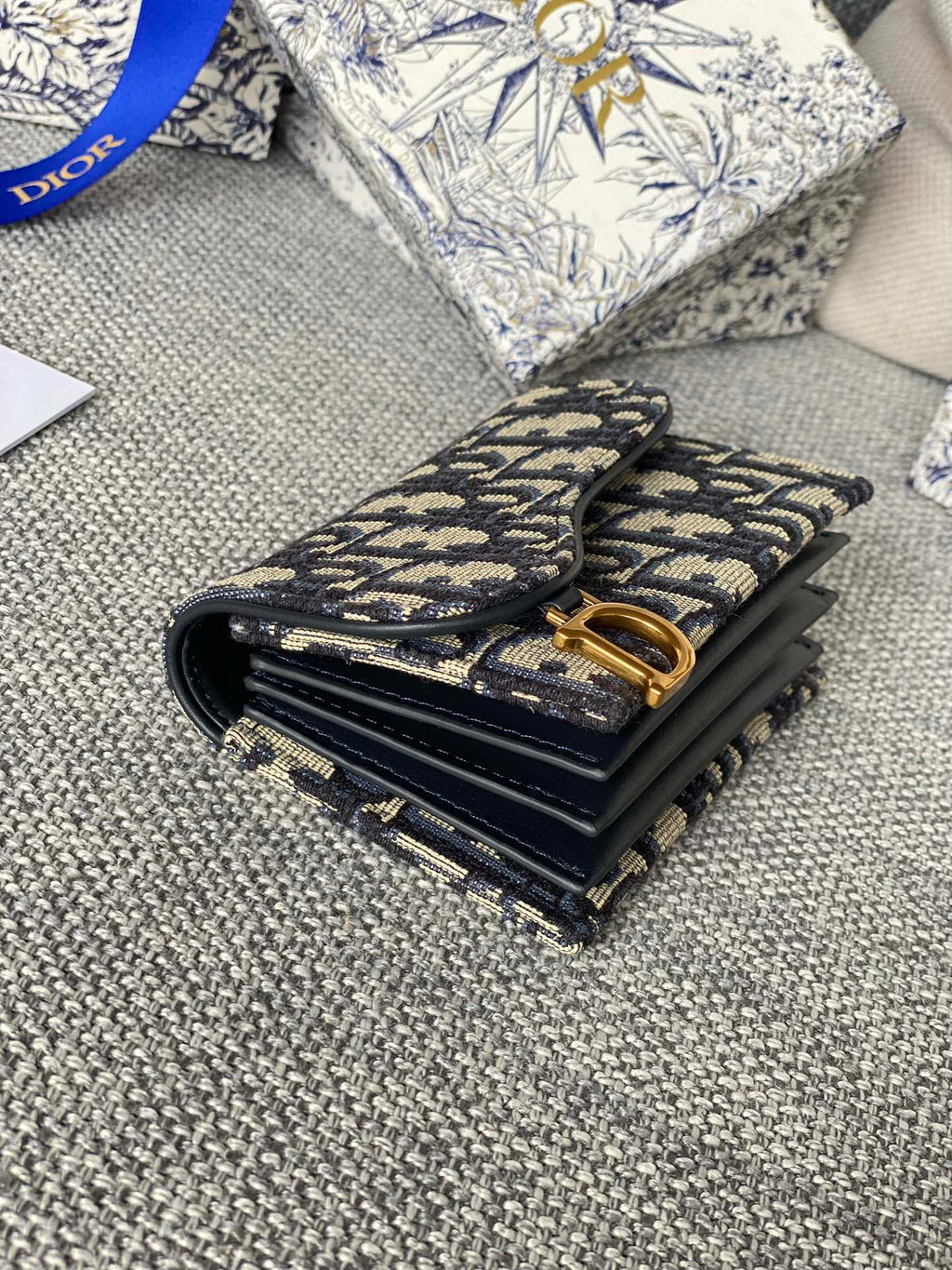 Dior Saddle Lotus Wallet 11 in Black Monogram Oblique Jacquard
