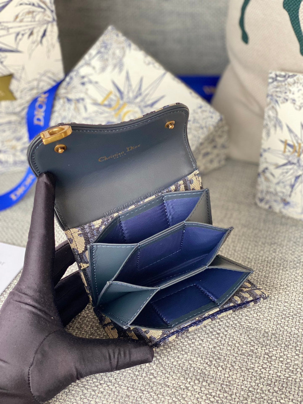 Dior Saddle Lotus Wallet 11 in Black Monogram Oblique Jacquard